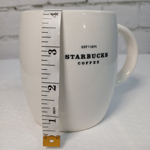 STARBUCKS COFFEE MUG 2008 BARREL SHAPE 16OZ MINIMALIST BLACK LETTERS - Picture 5 of 6